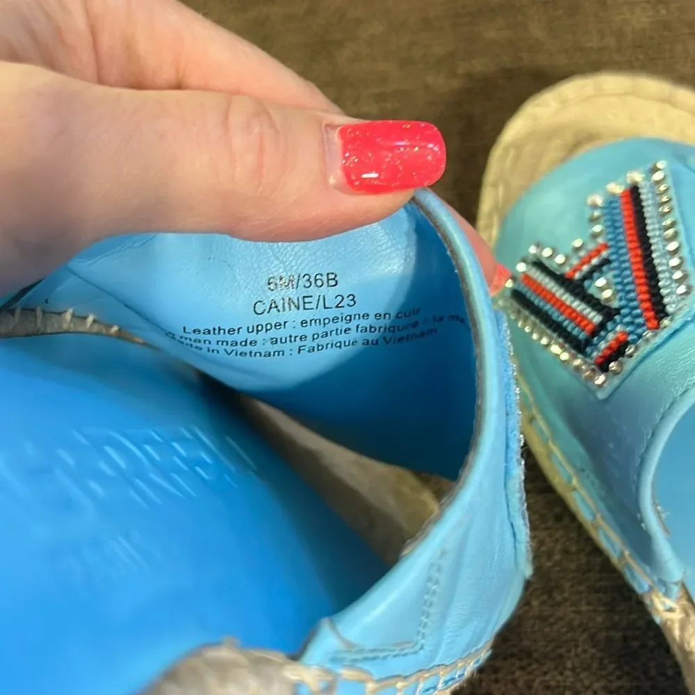 New Karl Lagerfeld Paris Caine Espadrille Slide Sandals Sz 36EU 6 US Baltic Blue
